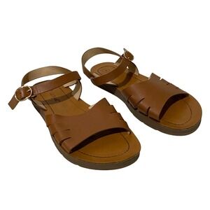 Cat & Jack Faux Leather Sandals Girls Size 4 Brown Casual Beachy Cruise Summer